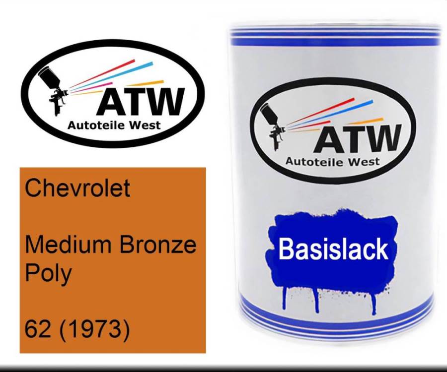 Chevrolet, Medium Bronze Poly, 62 (1973): 500ml Lackdose, von ATW Autoteile West.